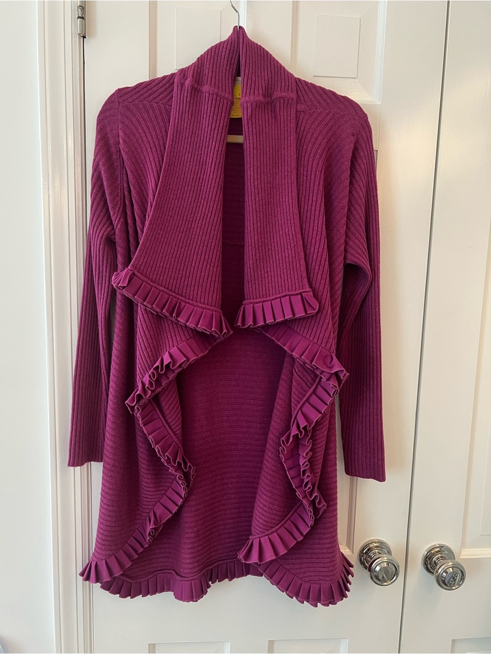 Catherine Malandrino Ruffled Open-Front Cardigan - Magenta